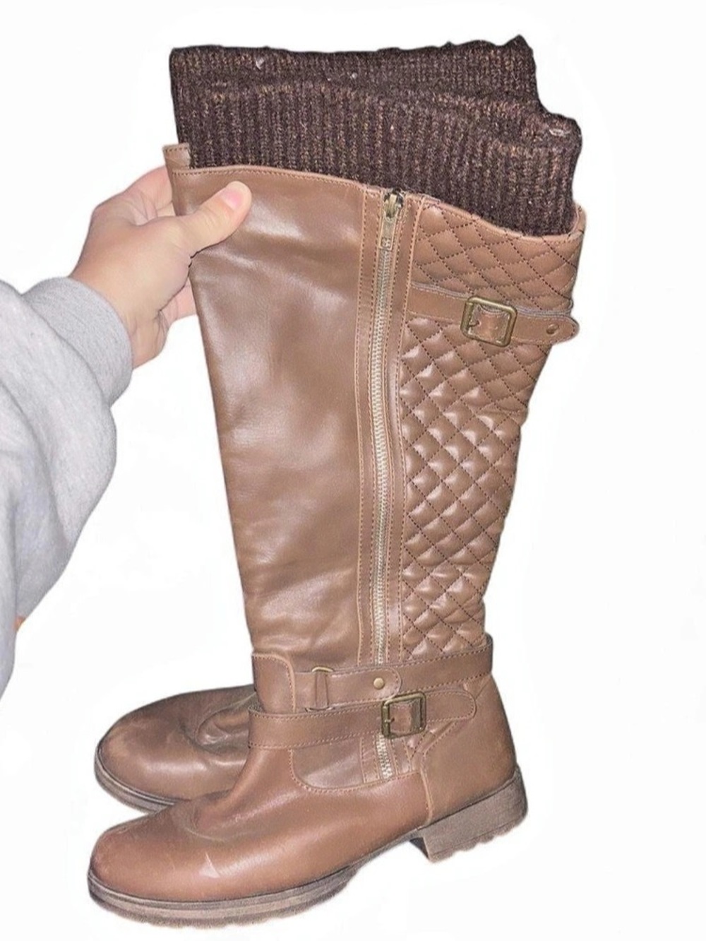 Forever Link Mango-21 Quilted Tall Boots in Brown